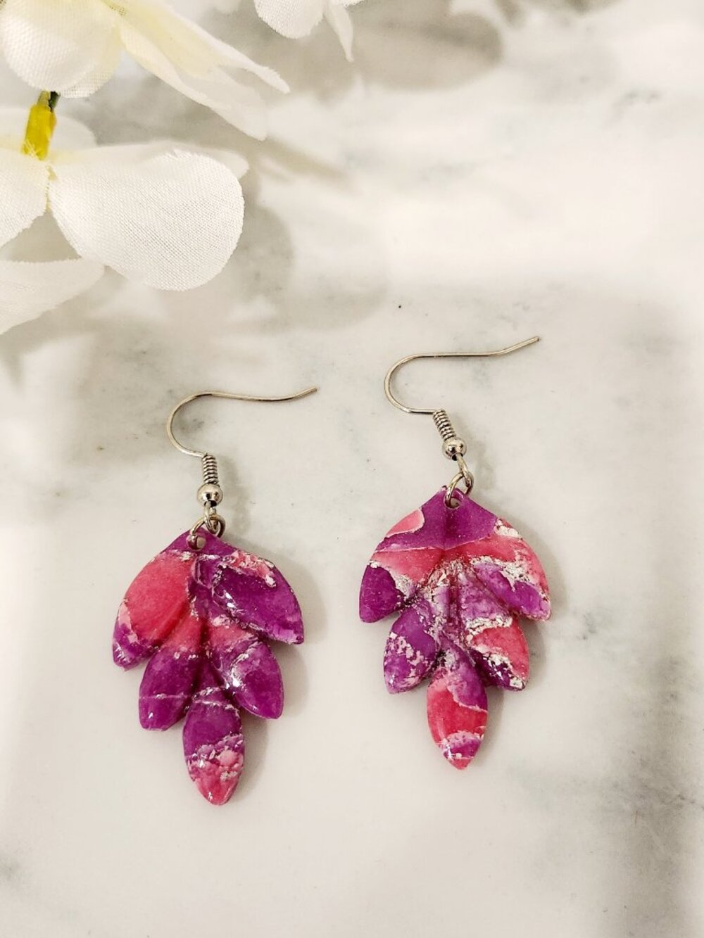 Handmade Translucent Marble Polymer Clay/Resin Statement Dangle Earrings